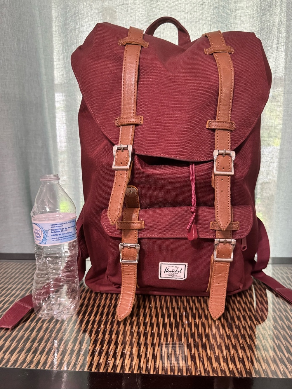 Herschel Supply Company Burgundy Canvas Backpack with Tan Straps